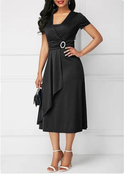 Best Selling Fashion Women's Chic Large Size Asymmetric Hem Evening Dress Mini Dress