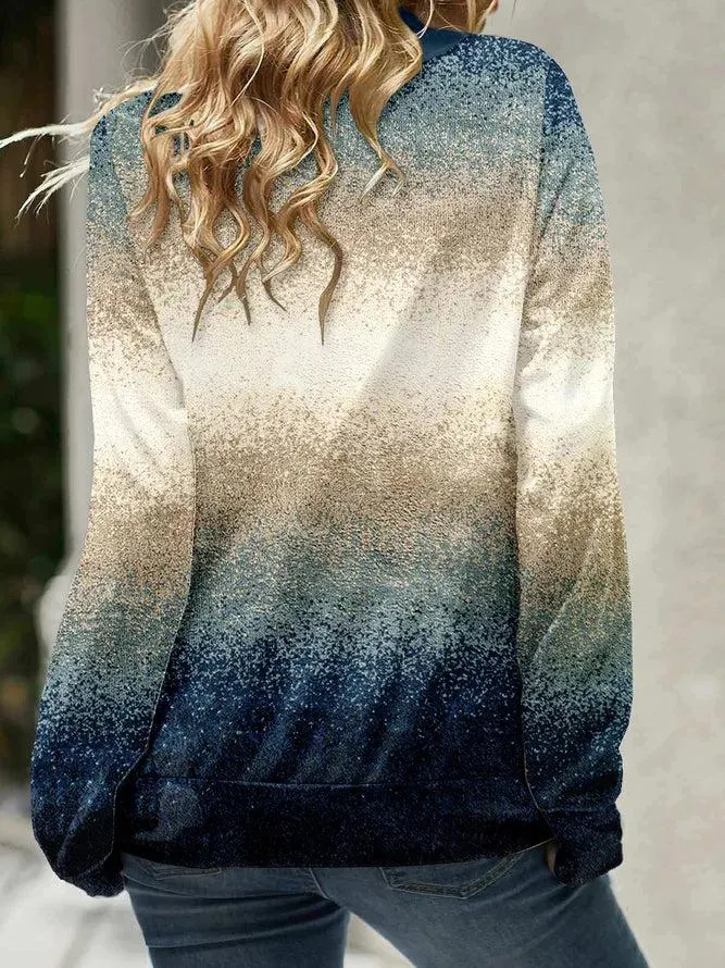Chic Print Long Sleeve Drawstring Neck Top