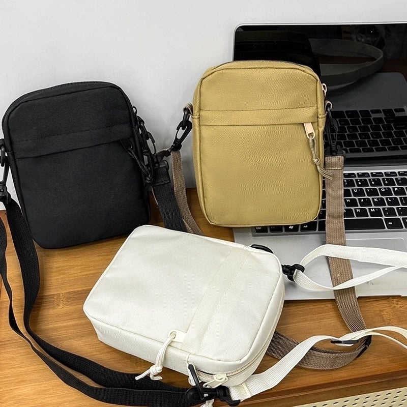 Men’s Nylon Solid Color Streetwear Square Zipper Shoulder Bag