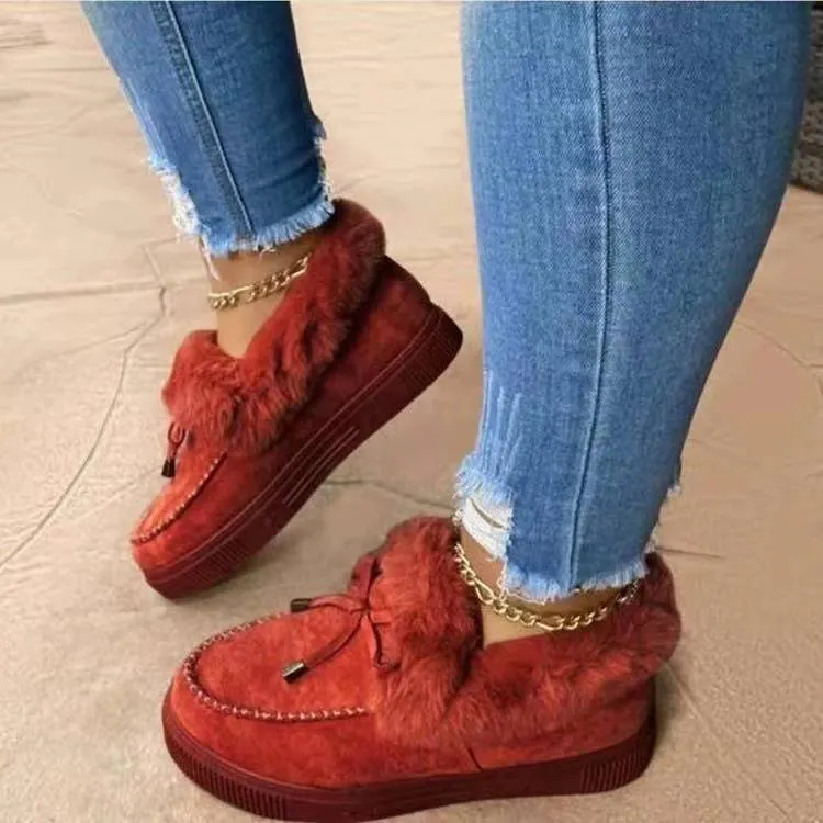 Winter round toe thick bottom plus velvet thick warm cotton shoes women's large size hand-sewn bag shoes snow boots peas shoes