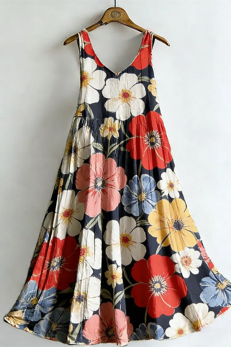 Women's Vintage Floral Sleeveless Cotton Dress