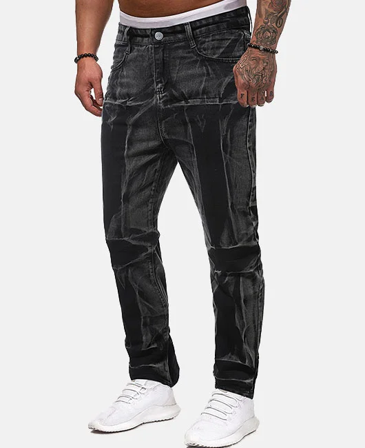 Fashion Light Washed Solid Color Straight Denim Pants