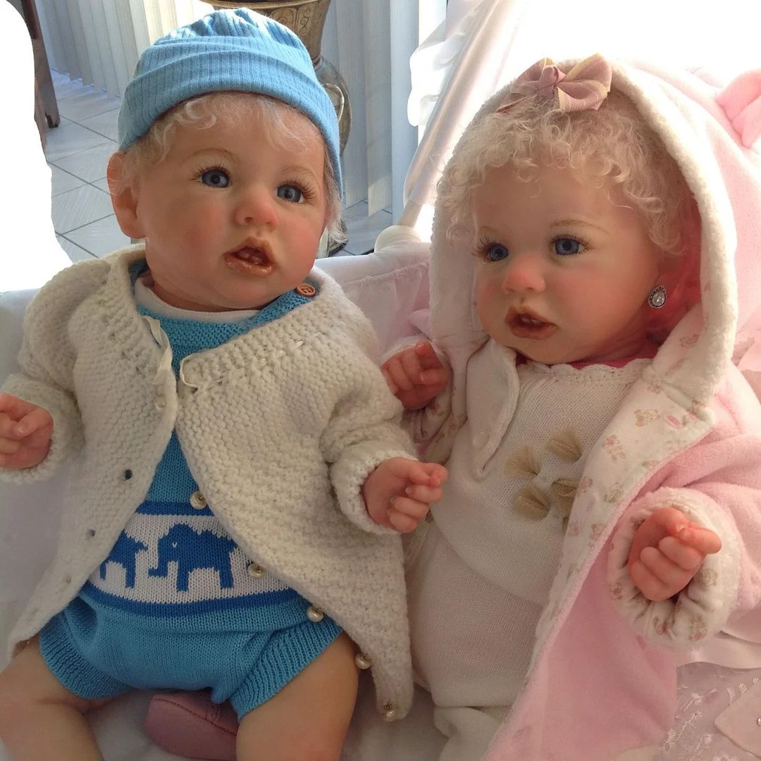 [Reborn Boy and Girl Twins] 20'' Realistic Toddler Girl and Boy Twins Reborn Baby with Curly Blonde Hair Amaya and Austin