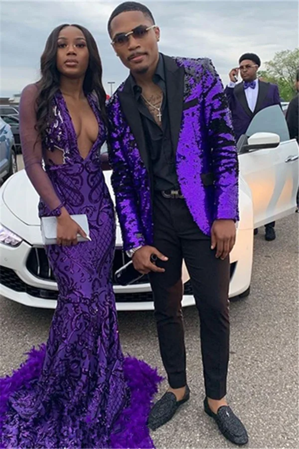 Daisda 2 Pieces Fashion Purple marriage Suit For Men With Seuiqns