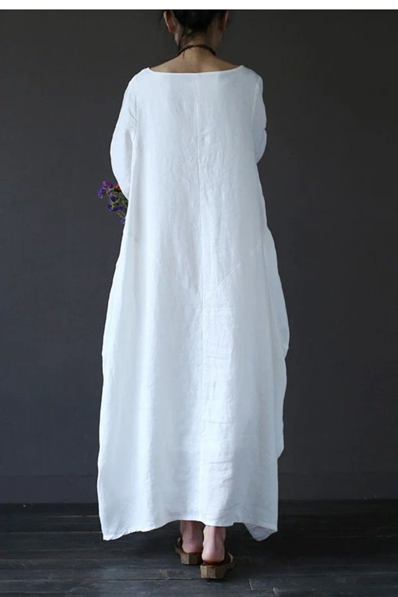 White Bat Sleeve Causel Long Dress Plus Size Oversize Outfits 1638