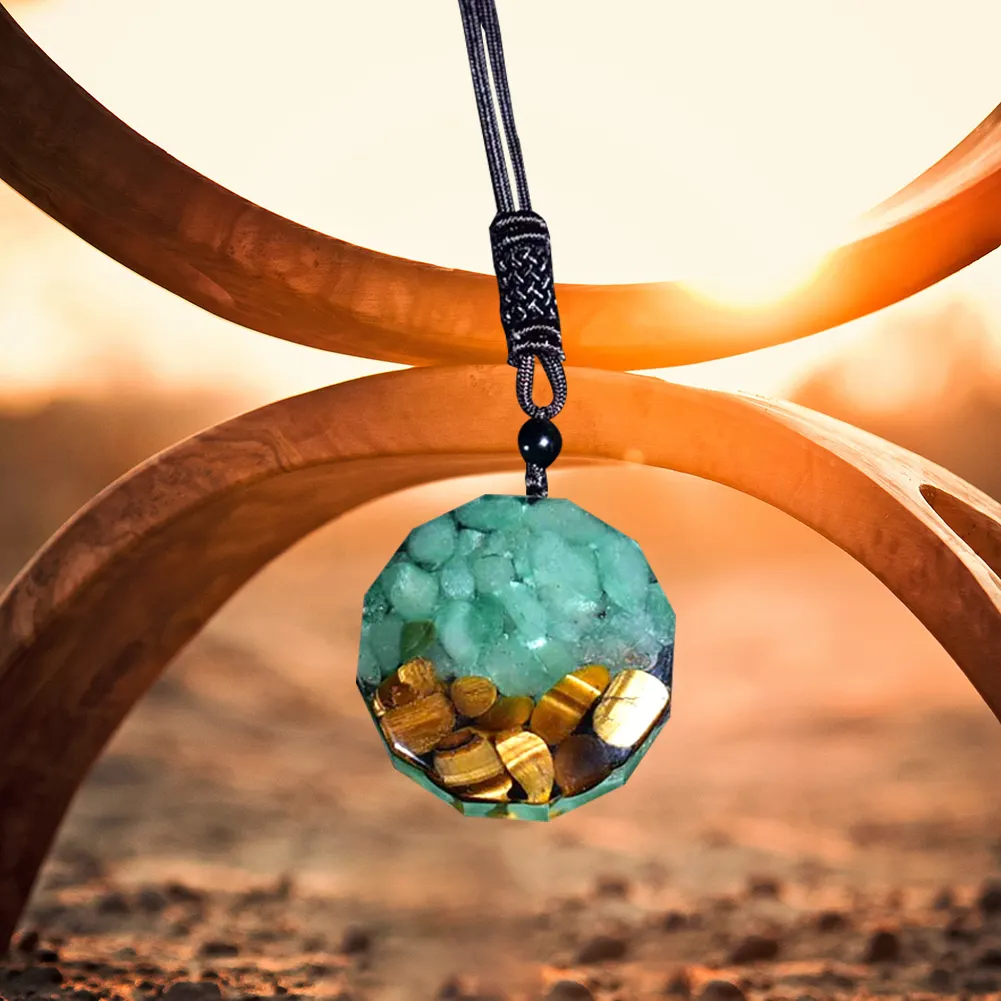 Orgone Pendant Tiger Eye Aventurine Orgonite Necklace Energy Crystal Stone