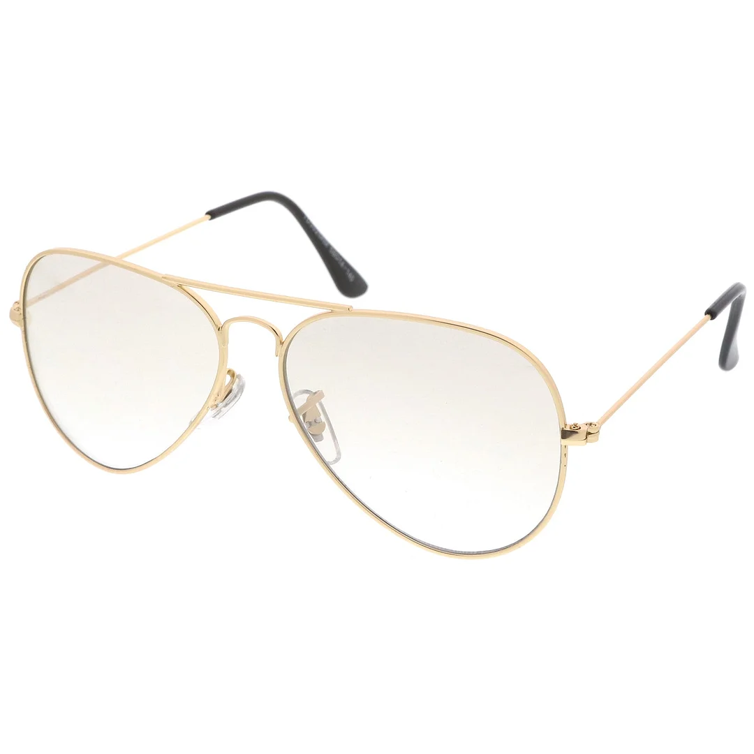 Retro Small Double Nose Bridge Slim Temple Clear Lens Aviator Eyeglasses 57mm