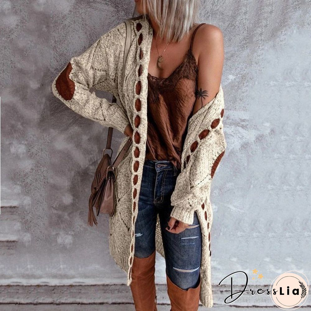 Elegant Hollow Out Braided Long Cardigan Sweater Coat With Hood