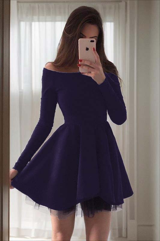 Hidais Charming Black Strapless Long Sleeves High Waist A Line Homecoming Dress 