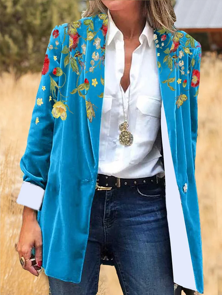 UR Floral Print Shawl Collar Blazer
