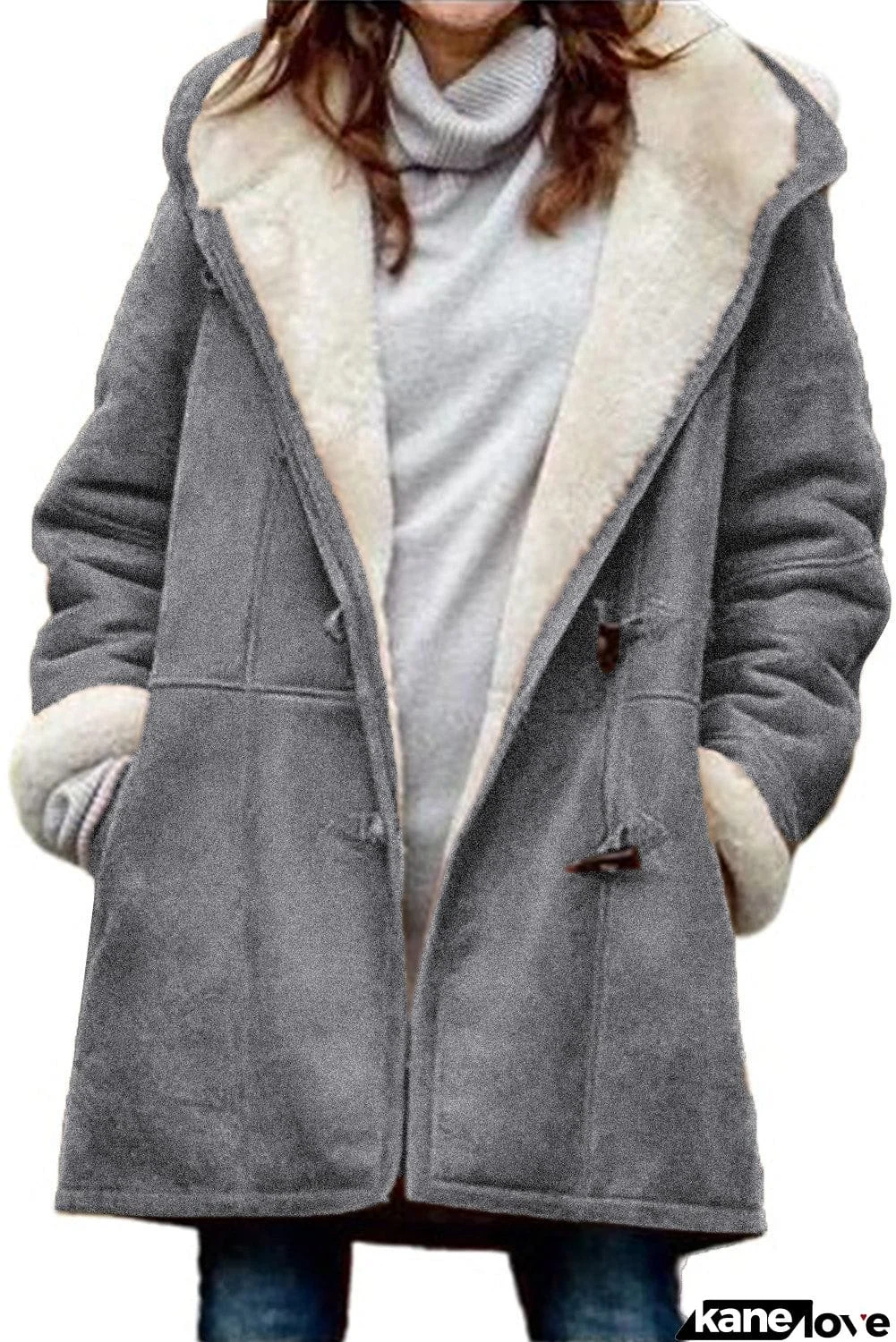 Long Sleeve Hooded Buttons Pockets Duffle Coat