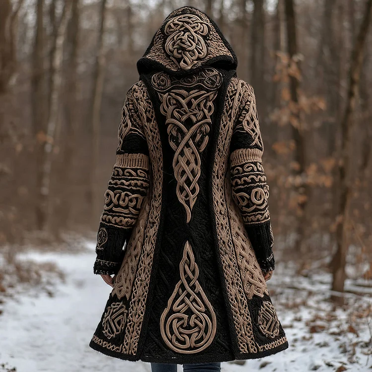 Women's Vintage Viking Celtic Knot Knit Long Sweater Jacket