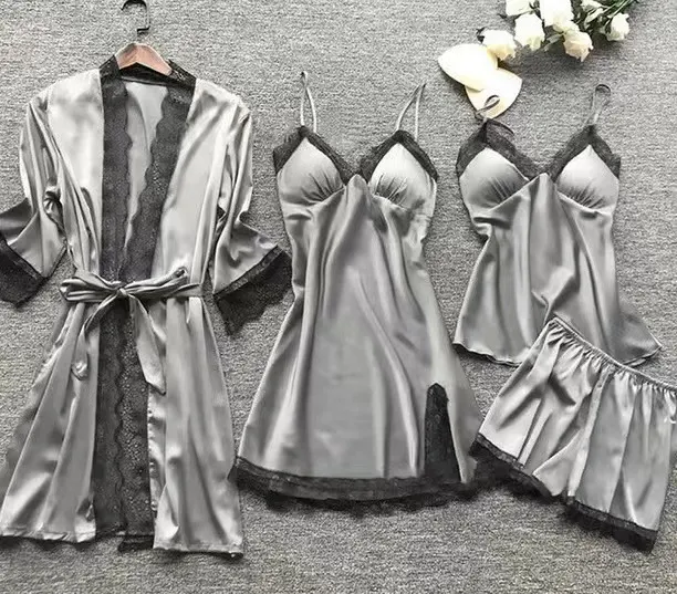 Churchf Pajamas Women's Pyjamas Four-Piece Korean Version Of Sling Pyjamas Women's Home Clothes With Chest Cushions Pajamas Pajamas 2103
