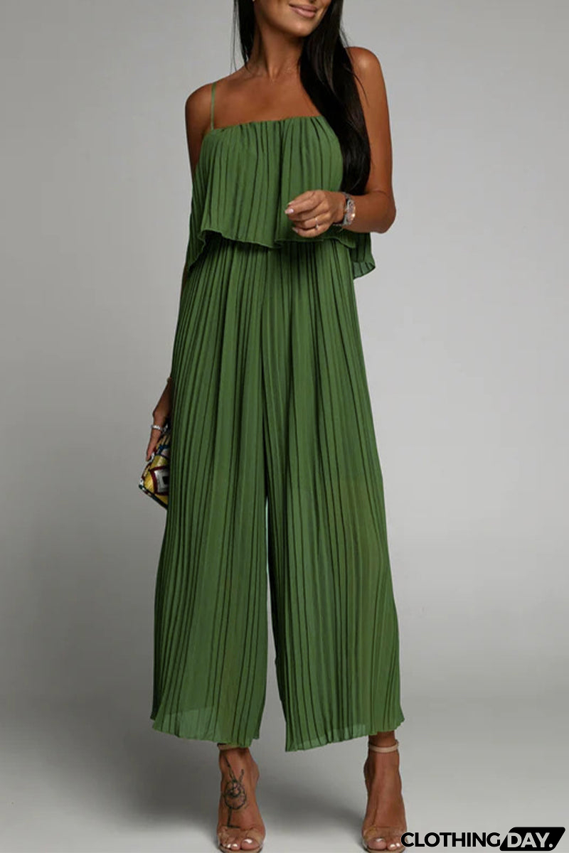 Casual Simplicity Solid Fold Strapless Loose Jumpsuits(3 Colors)