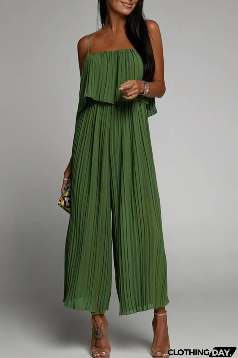 Casual Simplicity Solid Fold Strapless Loose Jumpsuits(3 Colors)