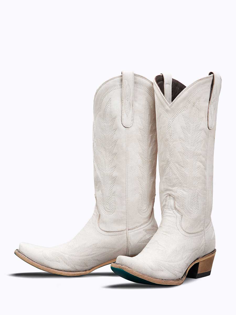 White Vegan Leather Snip Toe Embroidered Wide Calf Knee-High Boots