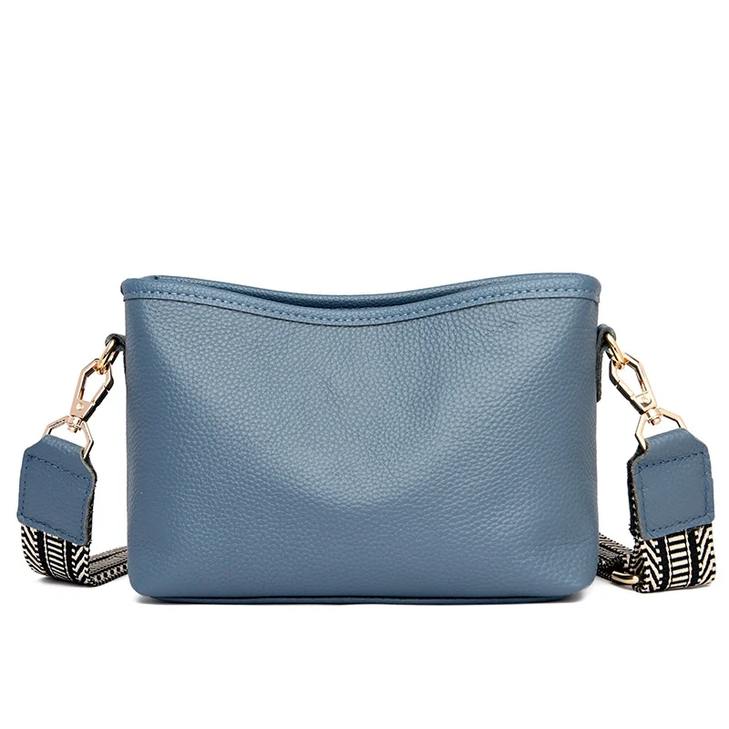 Wide Shoulder Strap Crossbody Small Square Bag Soft Leather