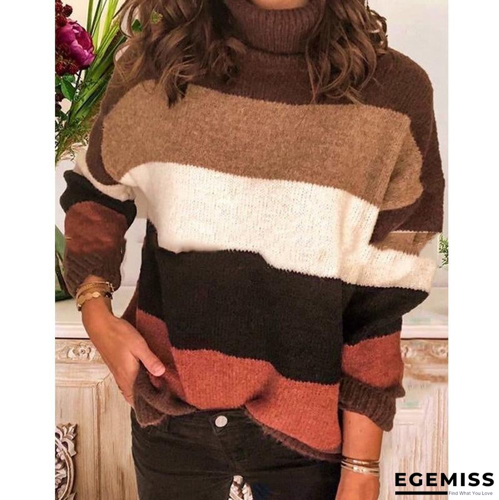 Elegant High Neck Striped Sweaters | EGEMISS