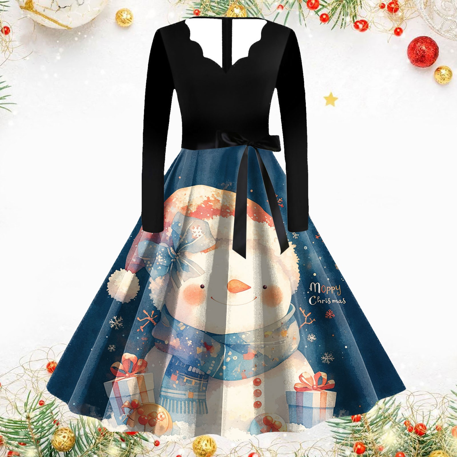 Resellerhostar 2025 Party Dresses Women'S Vintage Long Sleeve V Neck Christmas Dance Dress Creating Joyful Atmosphere Vestidos For Women Trendy