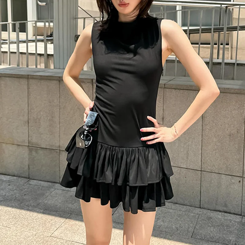 Uveng Uveng Summer New Sexy Temperament Hot Girl Back Hollow Tie Round Collar Slim Dress