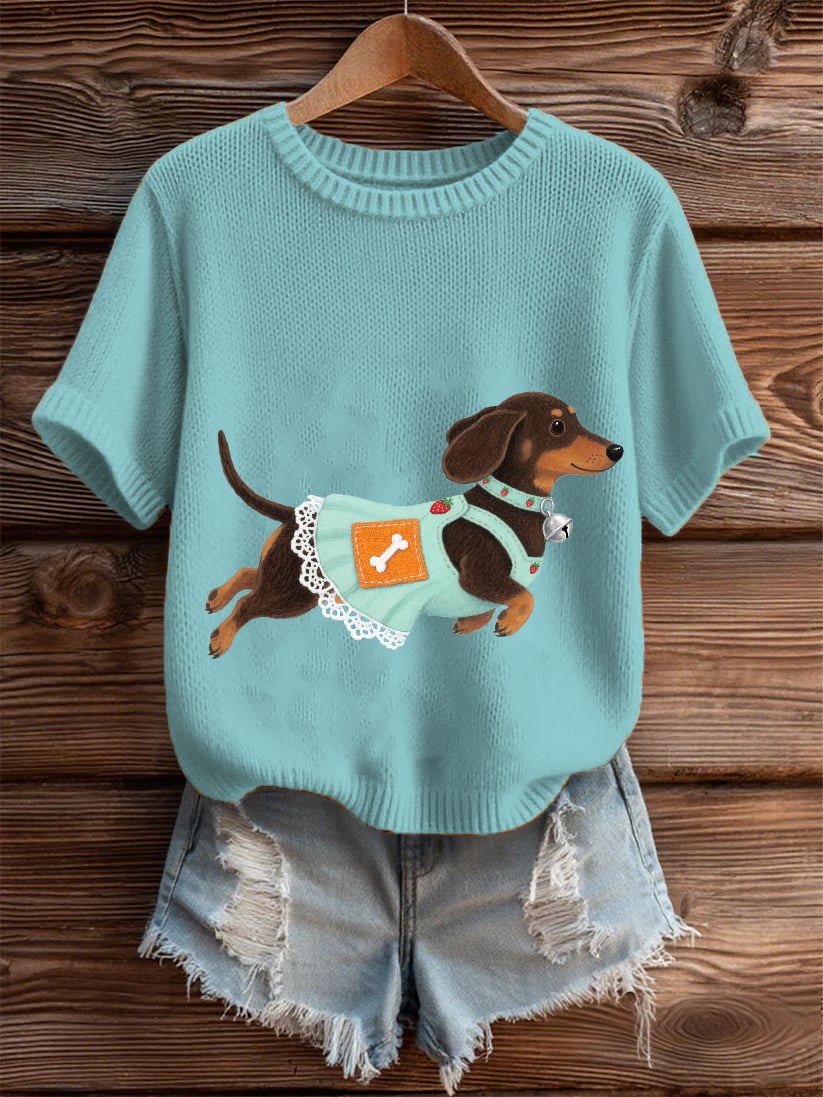 Women's Casual Cute Dachshund Print Sweater 
