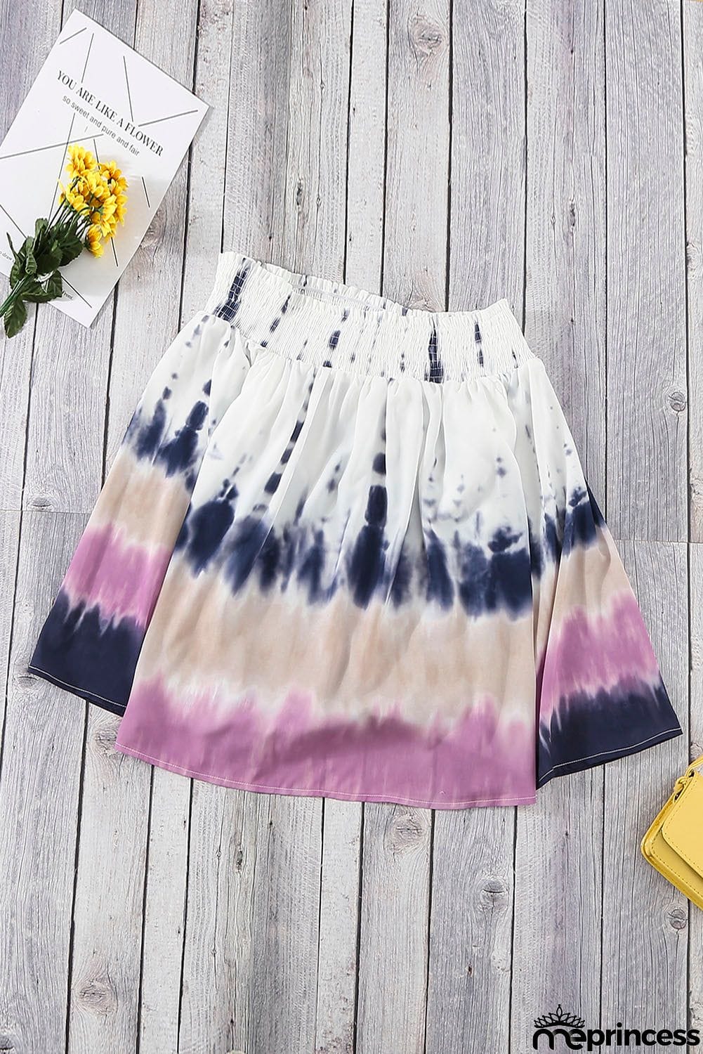 Love Triangle Tie Dye Flare Sleeve Off Shoulder Tie Top