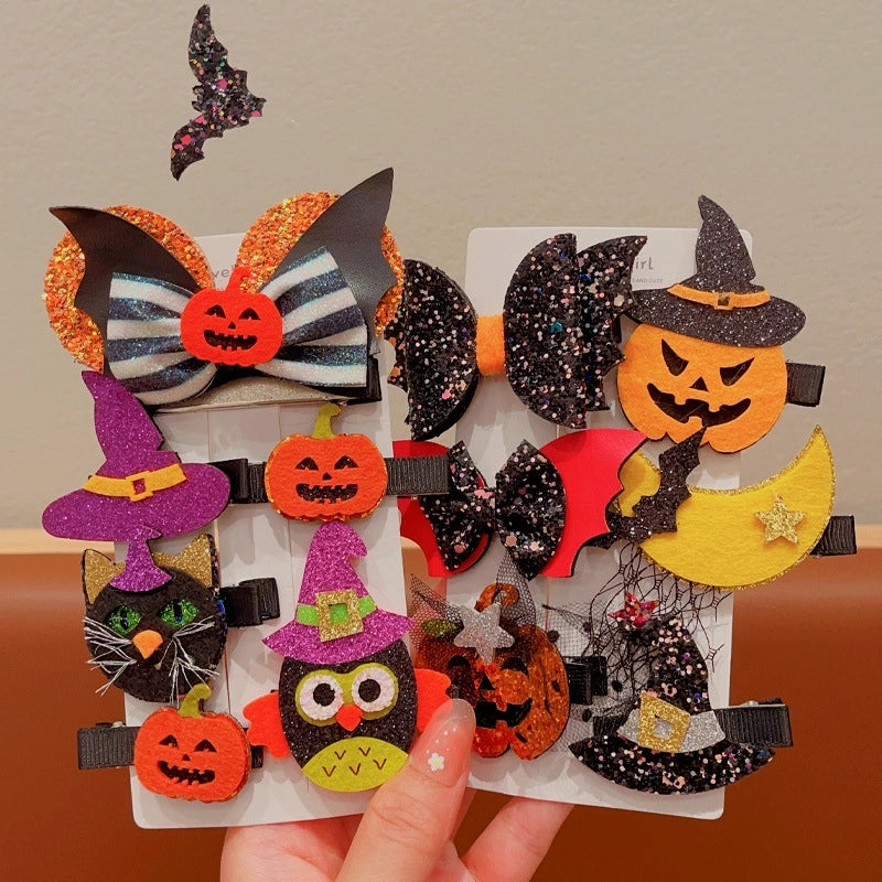 Halloween Cute Funny Women’s Pumpkin Cat Bow Knot Hair Clip