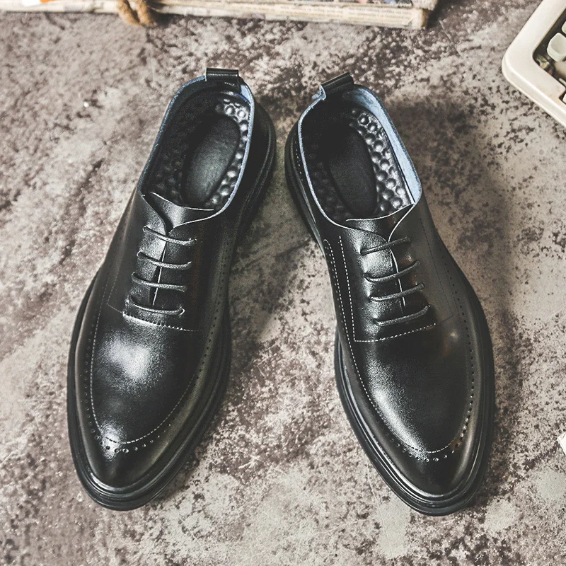 Colourp Colourp Men's Shoes Spring New Low Top Leather Pointed Men's Business Leather Shoes Men's British Leather Shoes PX391-J