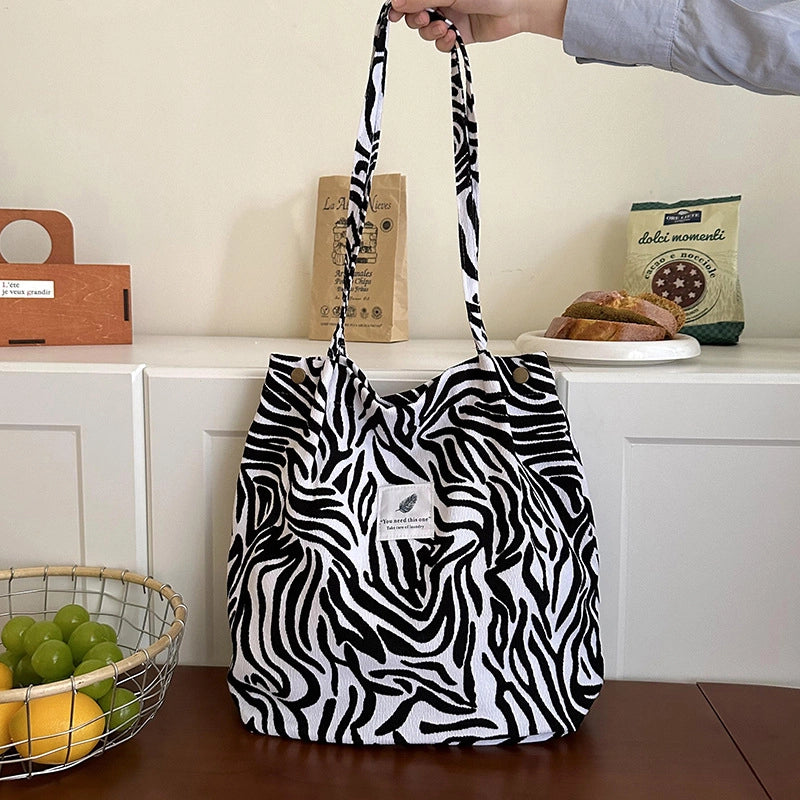 Women’s Corduroy Printing Classic Style Square Magnetic Buckle Shoulder Bag