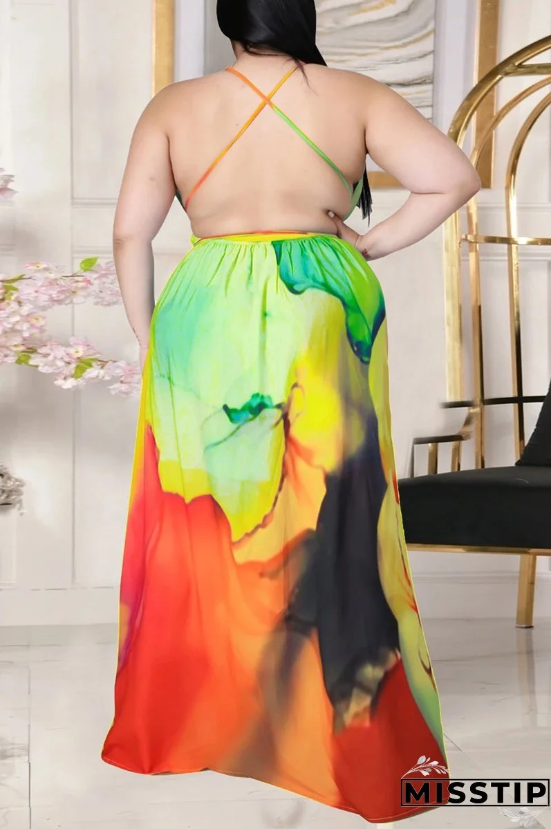Spaghetti Straps Plus Size Open Back Dress