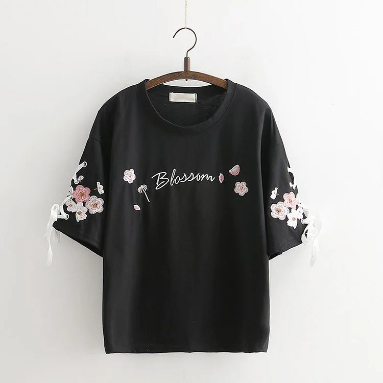 Kawaii Blossom Embroidery Summer Shirt
