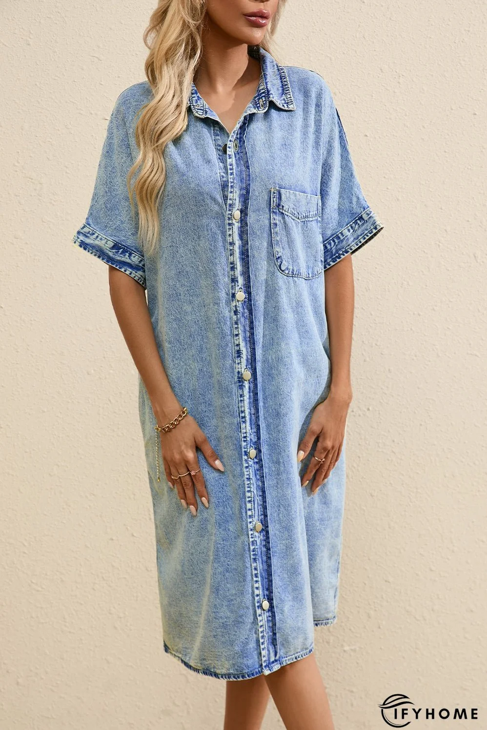 Denim Shirt Dress with Button Pockets | IFYHOME