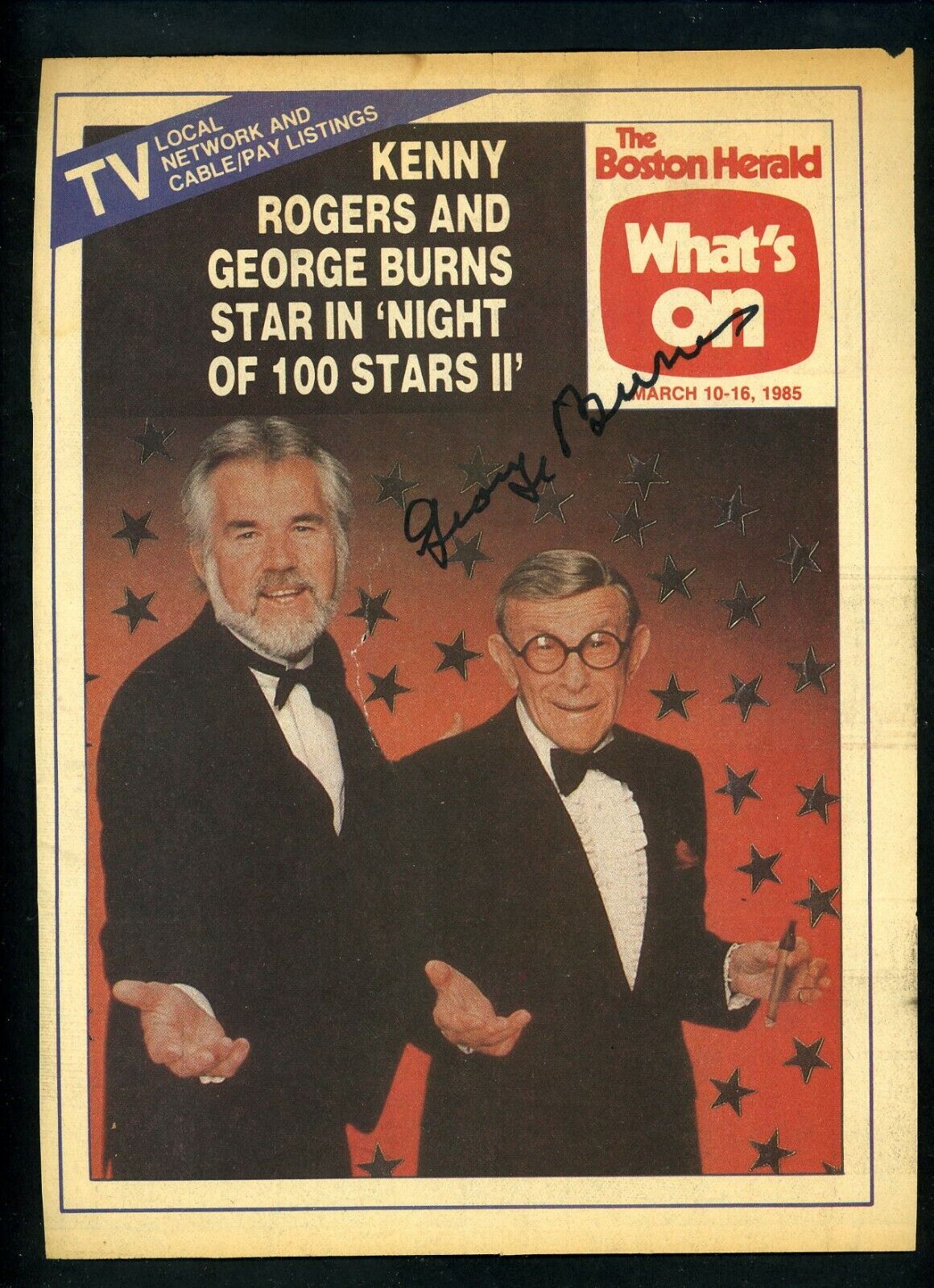 George Burns Signed Autographed Boston Herald TV Guide Photo Poster painting