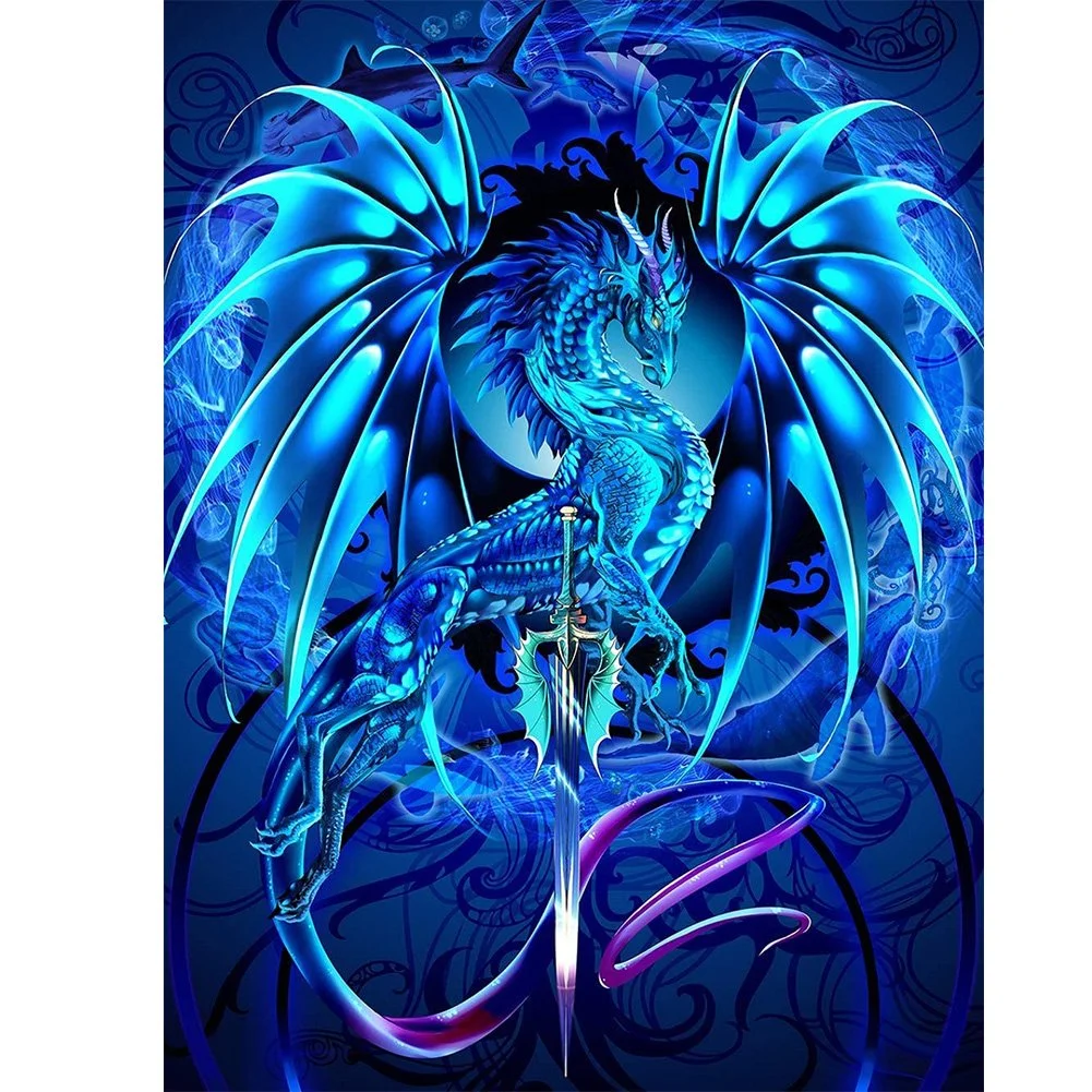 Blue Dragon (canvas) full round or square drill diamond painting