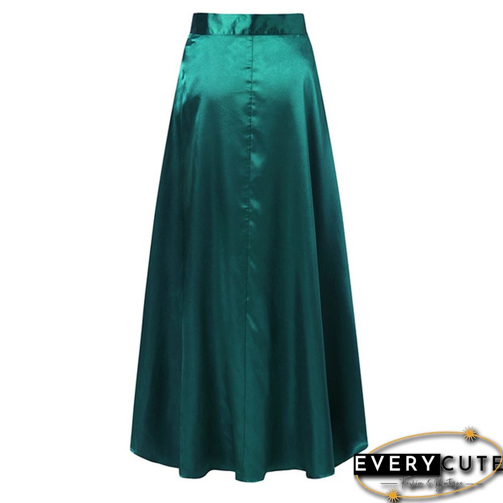 Ladies Fashion High Waist Satin Skirt Evening Party A-Line Skirt Casual Loose Summer Dress