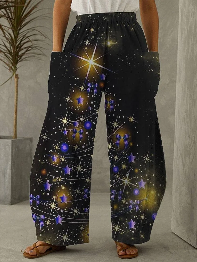 Star Christmas Tree Print Casual Pants