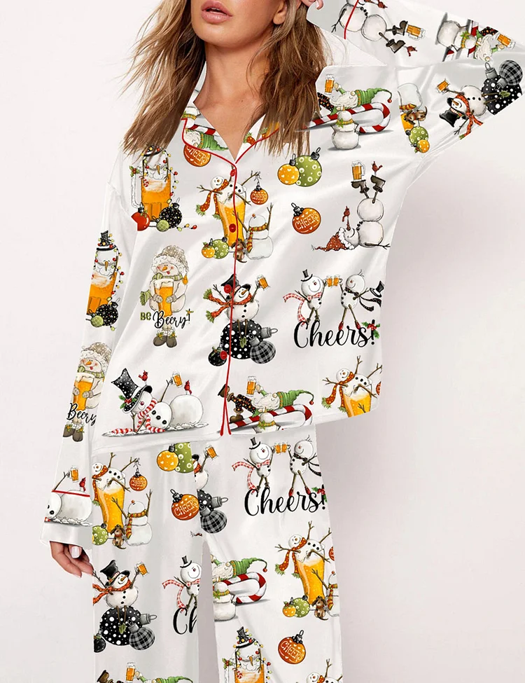 Women's Beer Drinking Snowman Pajama Set