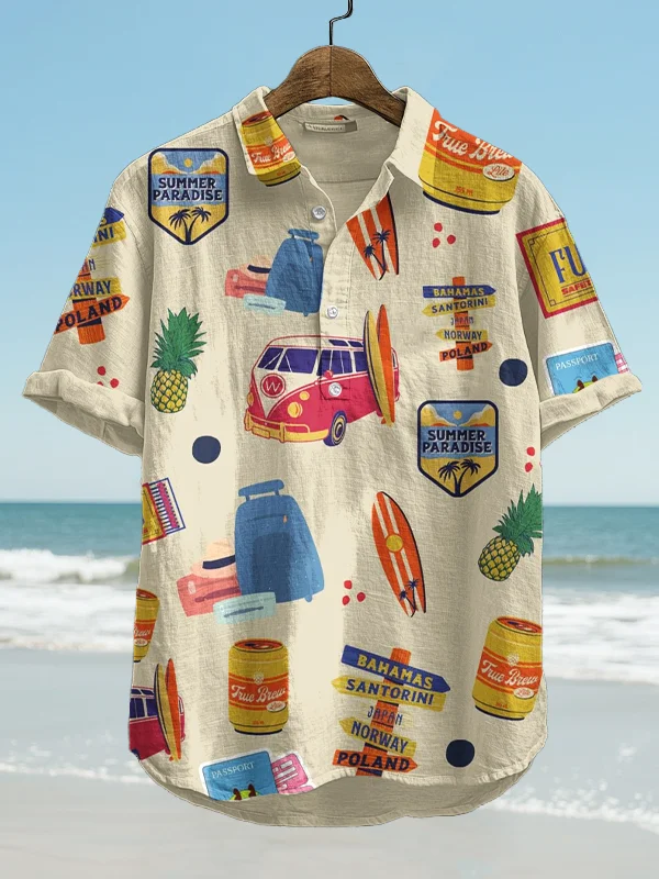 Men's Seaside Surfing Vacation Retro Elements Art Print Polo Shirt