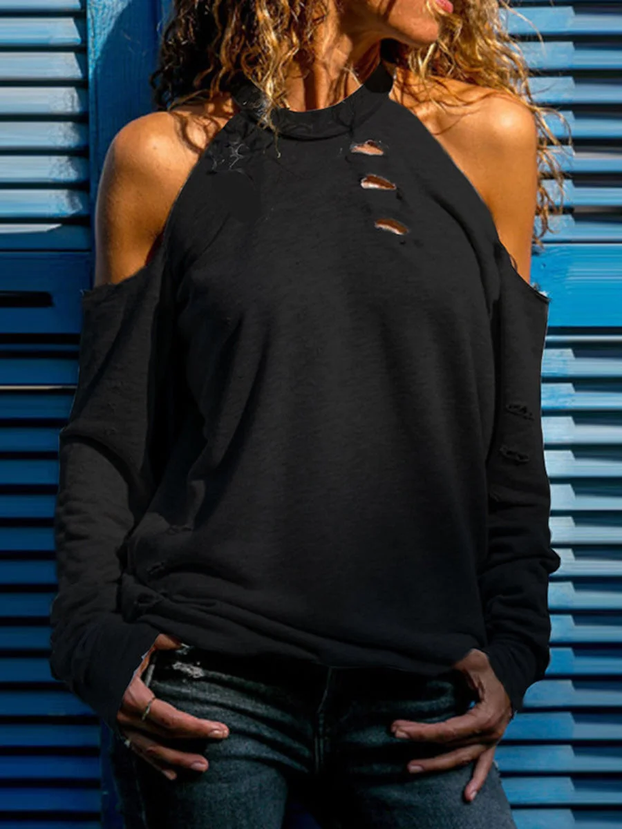 Hollow Out  Off-the-shoulder T-shirt