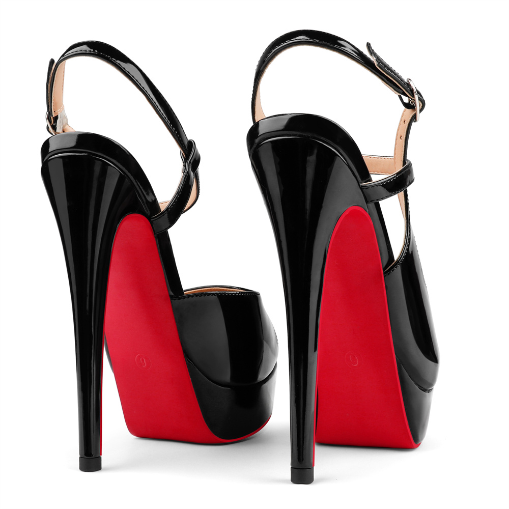 150mm Women's Stiletto High Heels Open Toe  Red Bottom Platform Cross Strap Design High Heels-MERUMOTE