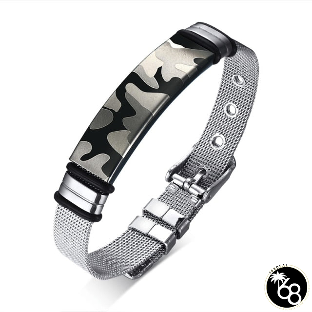 Men's Round Mesh Silver Stainless Steel Metal Adjustable Bracelet | 168DEAL