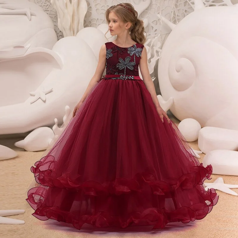 4-12 Y Lace Teenagers Kids Girls Wedding Long Dress for Girl Costume Princess Party Pageant Formal Clothes Baby Children's Dress