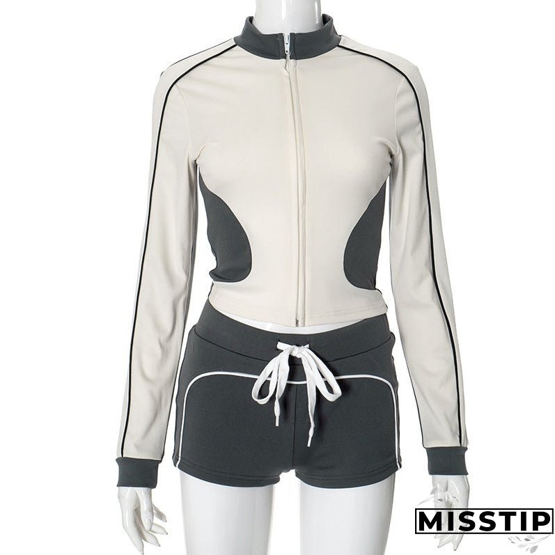 Stand-up Collar Slim Fit Workout Clothes Suits