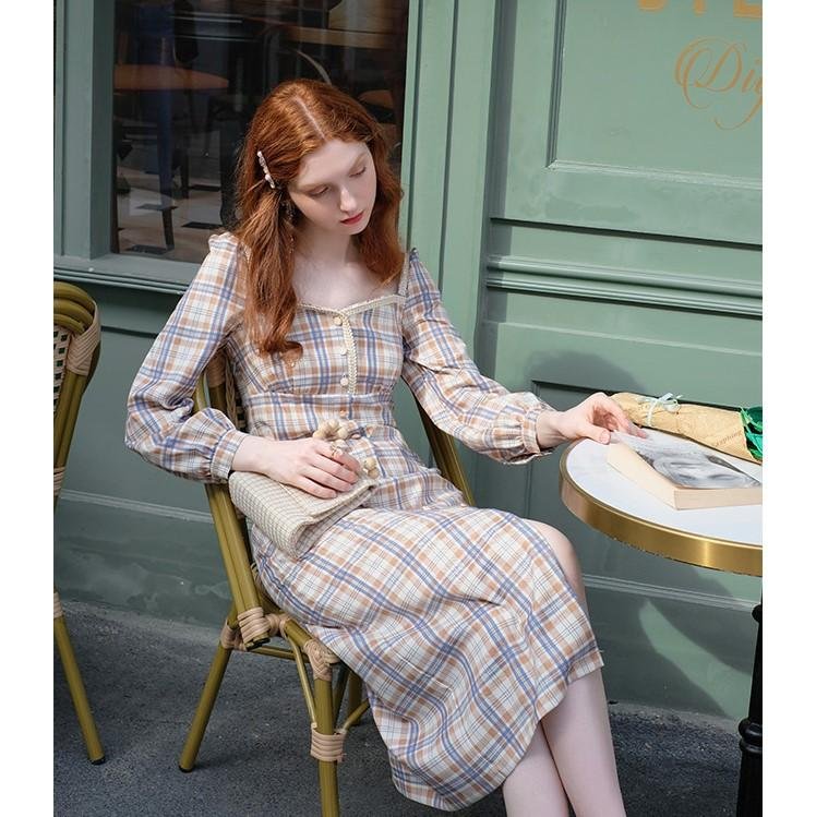 Fairy Tales Aesthetic Square Neckline Plaid Dress QueenFunky