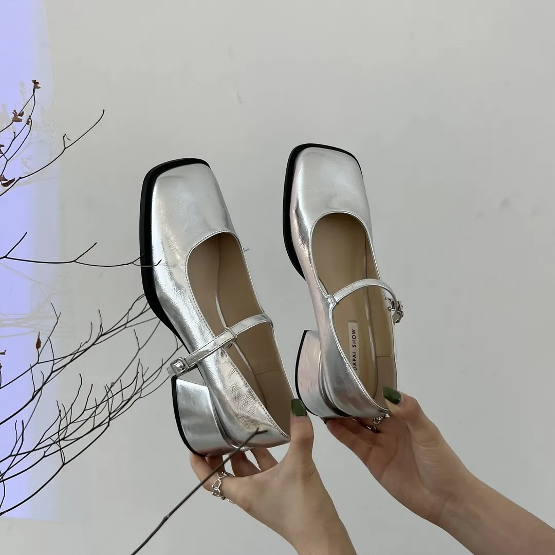 Breakj Breakj 2025 New Square Heel Mary Jane Shoes British Wind Head Black Leather Shoes Lefu Single Shoes