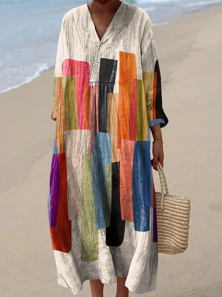 Women's Abstract Pattern Art Print Cotton Dress