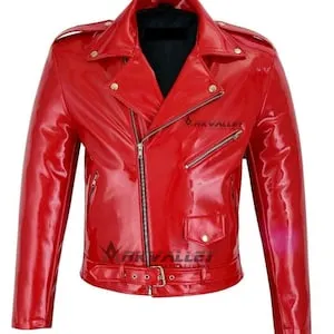 pornhint Pornhint Men Moto Jacket Red PVC Vinyl Jacket Stylish Motorcycle Jacket Punk Rock EMO Fetish Jacket Gothic handmade  A Quality