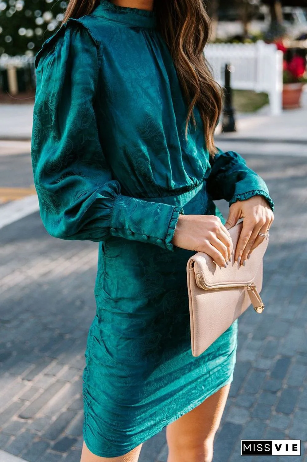 Open Back Jacquard Hip Package Dress