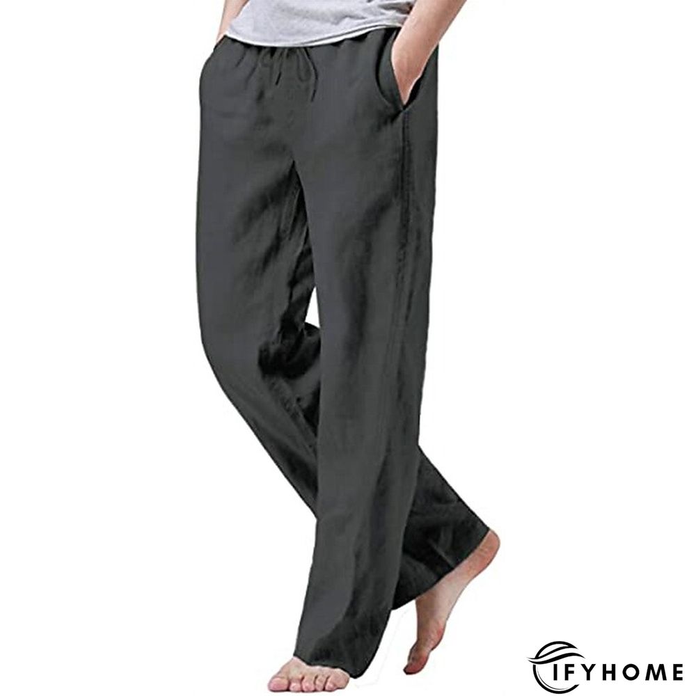 Men's Linen Pants Trousers Summer Pants Beach Pants Drawstring Elastic Waist Plain Breathable Soft Casual Daily Holiday Linen / Cotton Blend Fashion Streetwear Black White Micro-elastic | IFYHOME