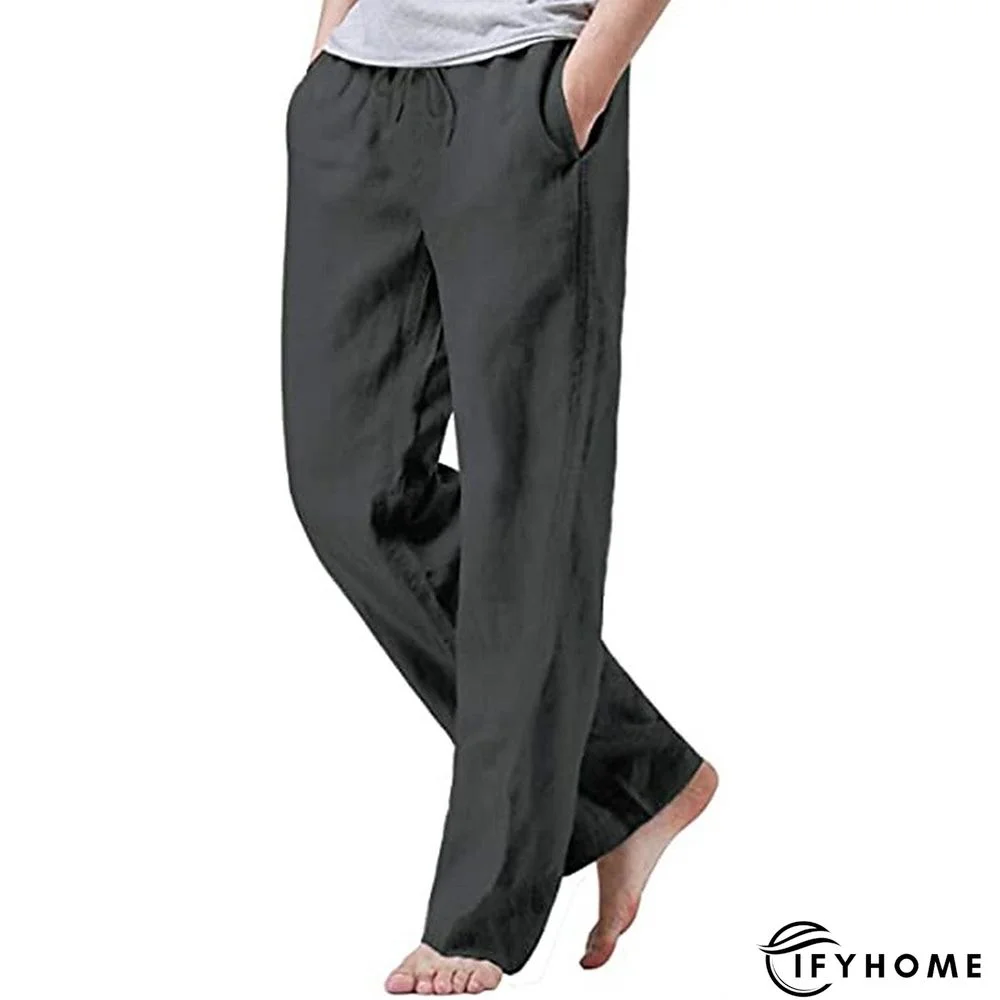 Men's Linen Pants Trousers Summer Pants Beach Pants Drawstring Elastic Waist Plain Breathable Soft Casual Daily Holiday Linen / Cotton Blend Fashion Streetwear Black White Micro-elastic | IFYHOME